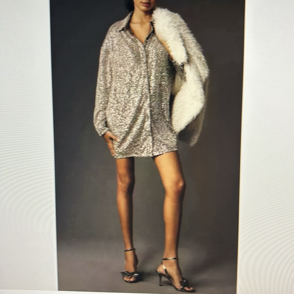 Anthropologie Flat White SEQUIN Tunic Dress Size XXS white nights sparkle shine
